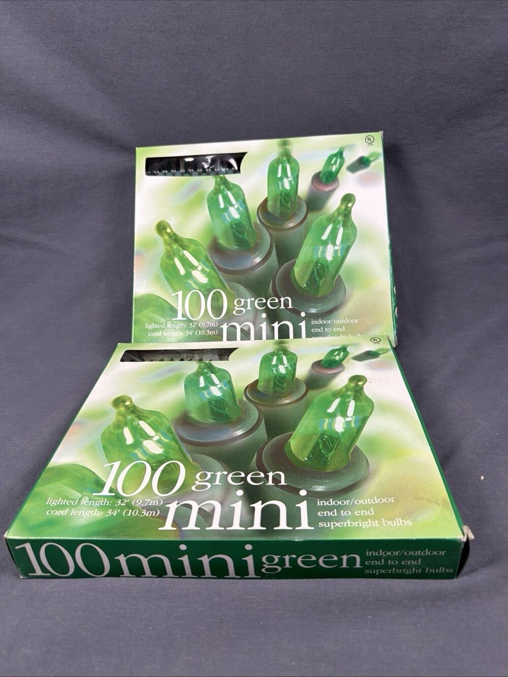 2- 100 Count GREEN Mini Light Set Green Wire Indoor/Outdoor 32 feet each NEW